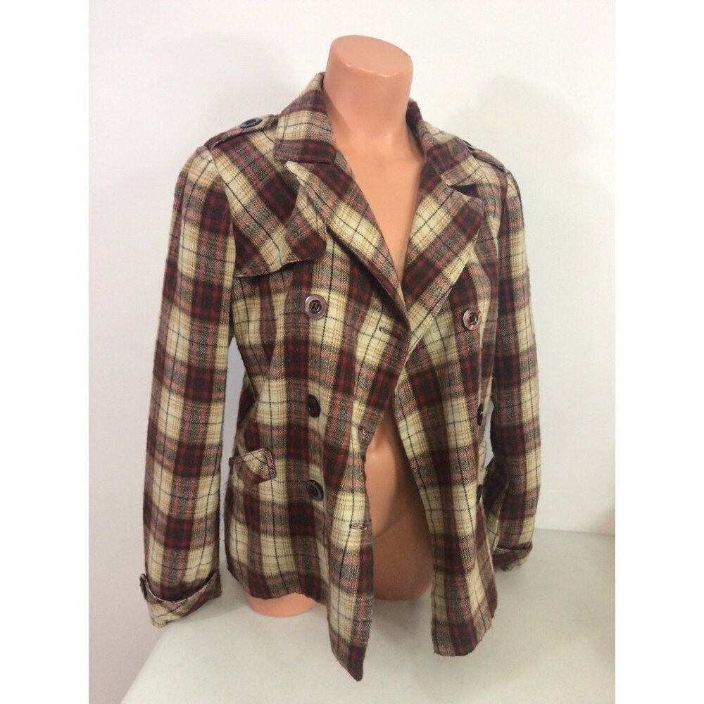 Charlotte Russe Vintage Plaid Wool Coat Y2K Academia Jacket Womens Large
